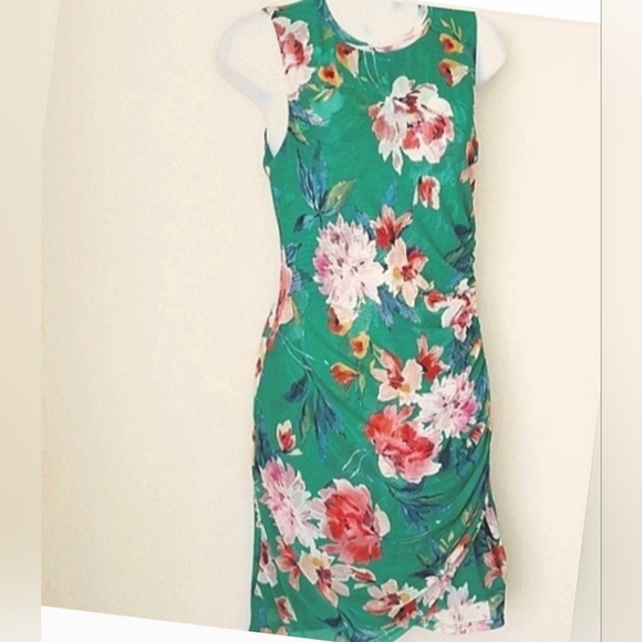 Mesh XS Sexy Dress Romantic Large Floral Scale Sleeveless Green Pink Size NWT - Picture 7 of 7